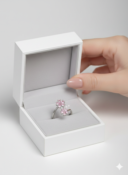 Twin Flower Ring Silver Rhodium Plated with Zirconia Diamond