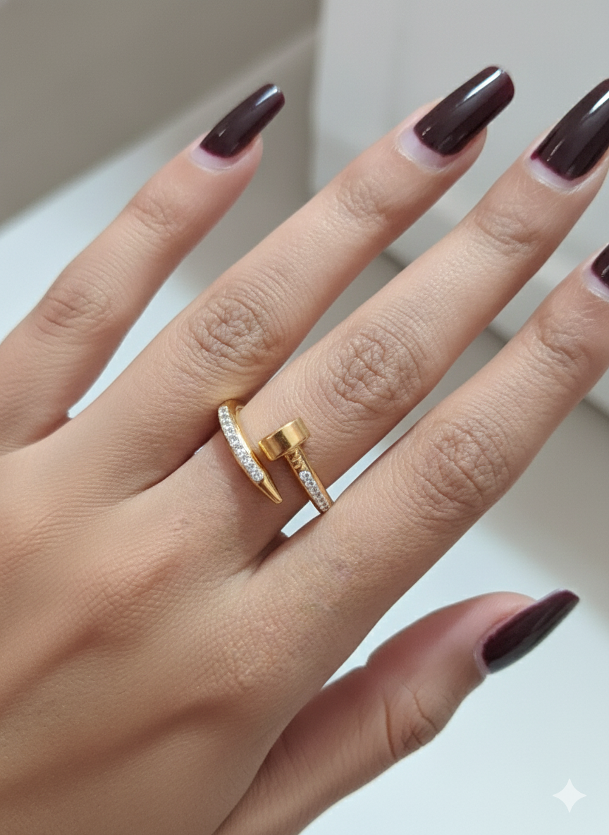 Nail Luxe Ring Gold Plated Zirconia Diamond
