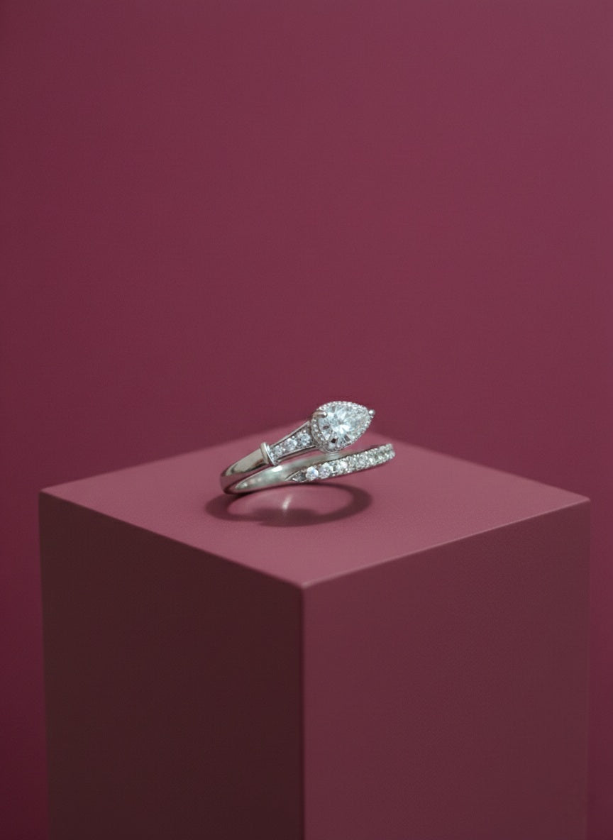 Promise Wrap Ring with Zirconia Diamond & Silver Rhodium Plated.