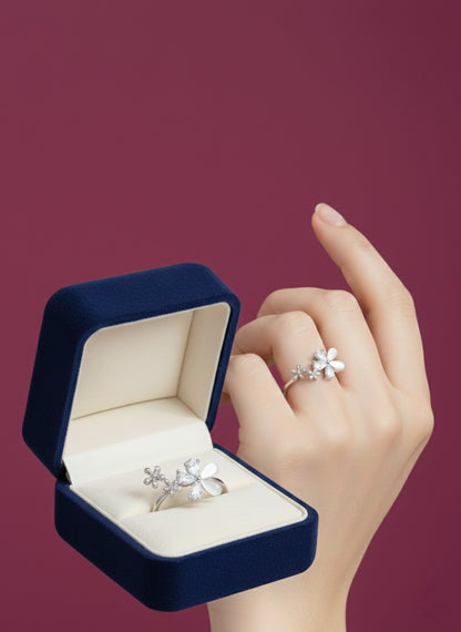 Moonflower Ring Silver Rhodium Plated with Zirconia Diamond