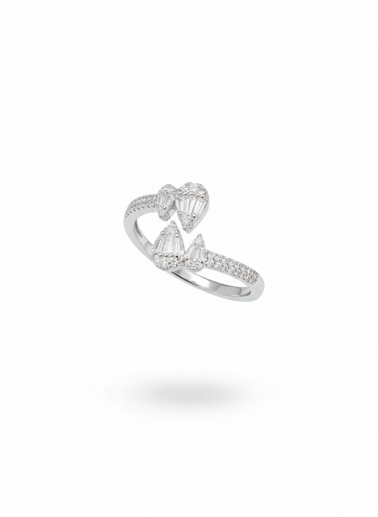 Twin Heart Shine Ring Pure 92.5 Silver with Zirconia Diamond