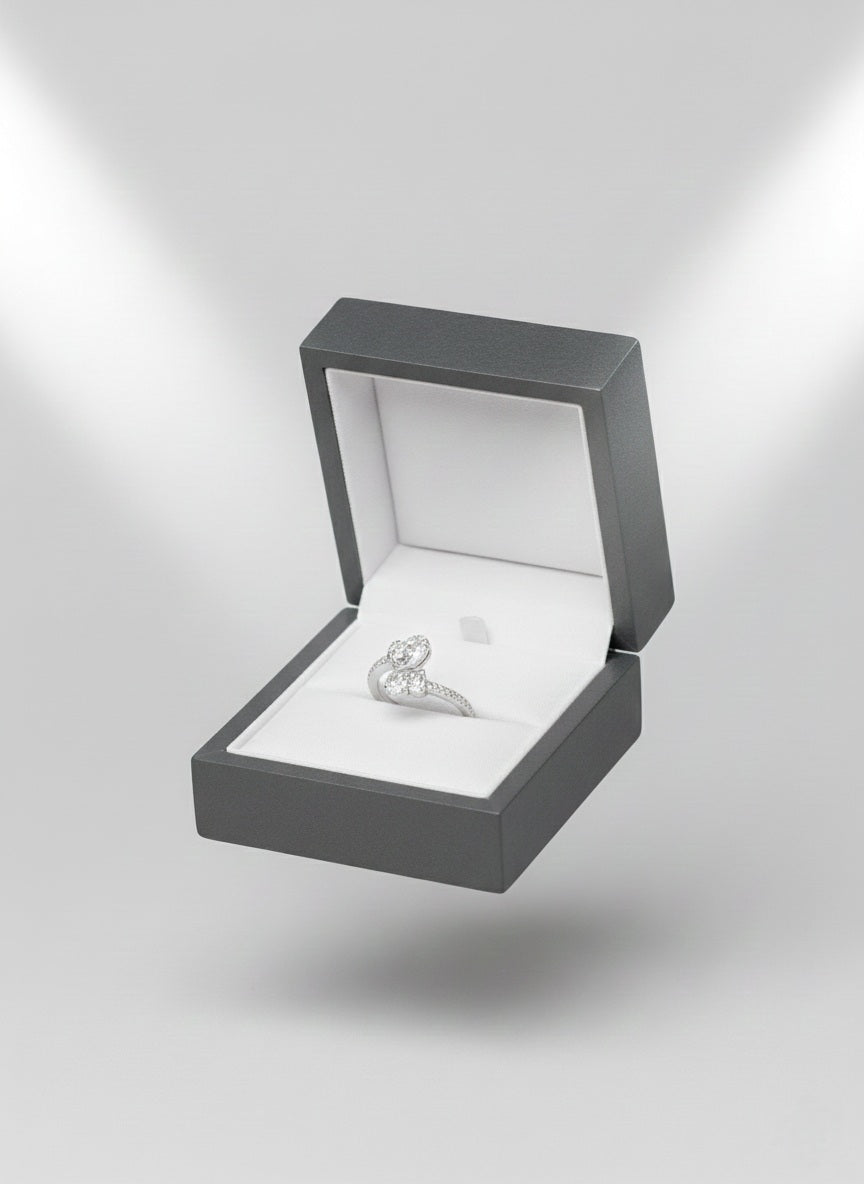 Twin Heart Shine Ring Pure 92.5 Silver with Zirconia Diamond