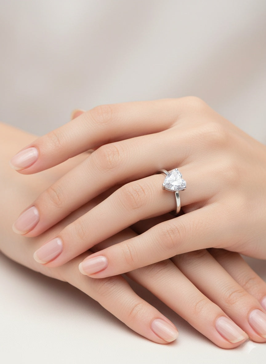 Love Solitaire Ring Pure 92.5 Silver with Zirconia Diamond