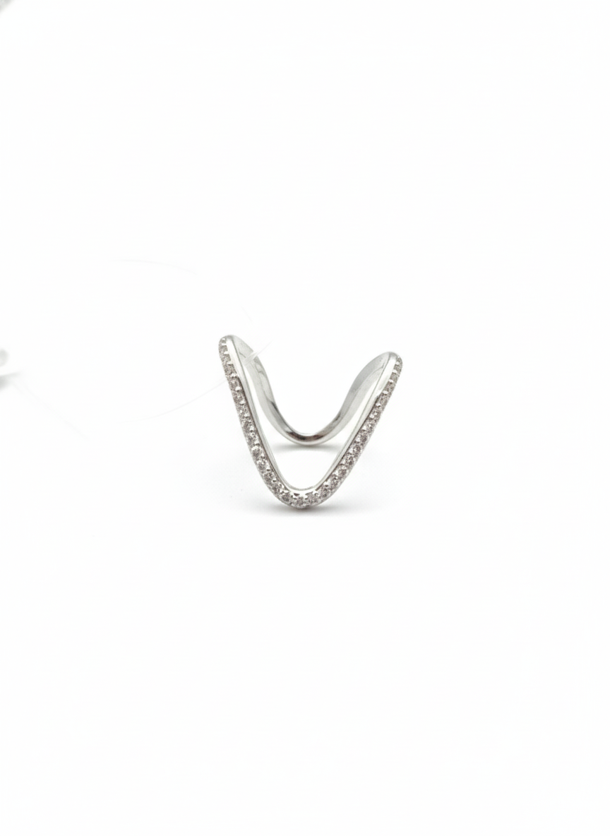 V Ring Pure 92.5 Silver with Zirconia Diamond