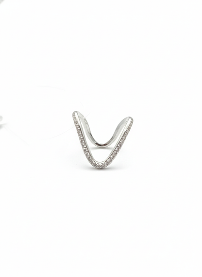 V Ring Pure 92.5 Silver with Zirconia Diamond