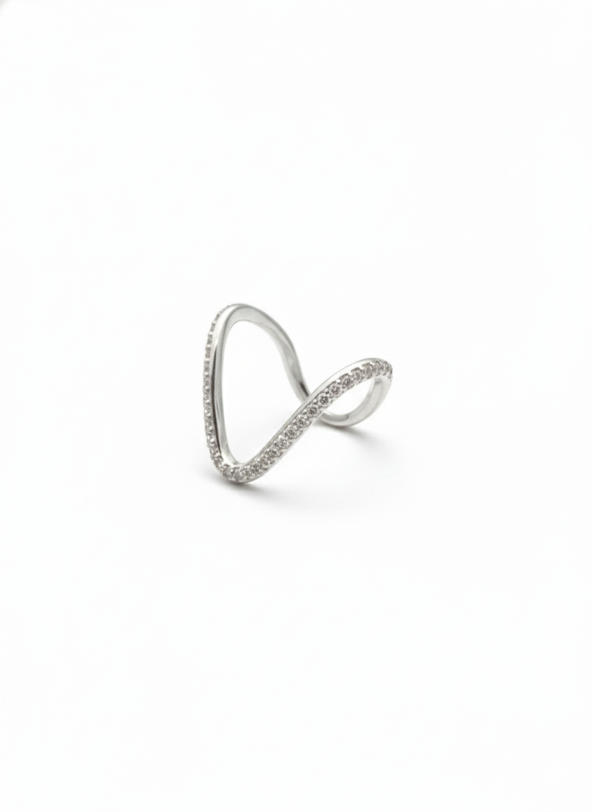 V Ring Pure 92.5 Silver with Zirconia Diamond