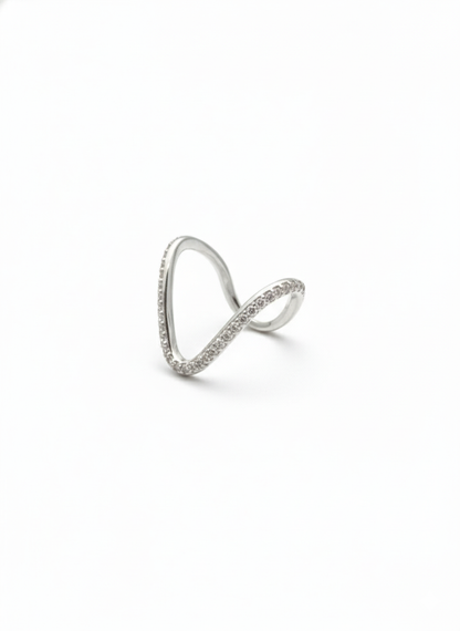 V Ring Pure 92.5 Silver with Zirconia Diamond