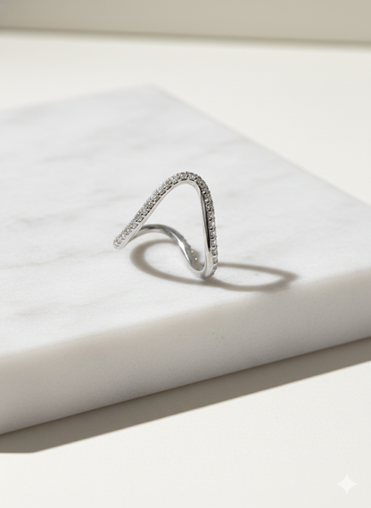 V Ring Pure 92.5 Silver with Zirconia Diamond