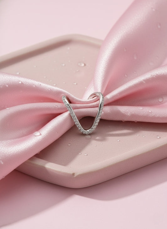 V Ring Pure 92.5 Silver with Zirconia Diamond