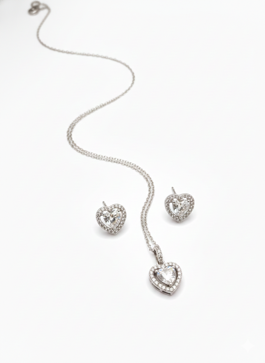 Twin Heart Sparkle set 92.5 Silver with Zirconia Diamond.