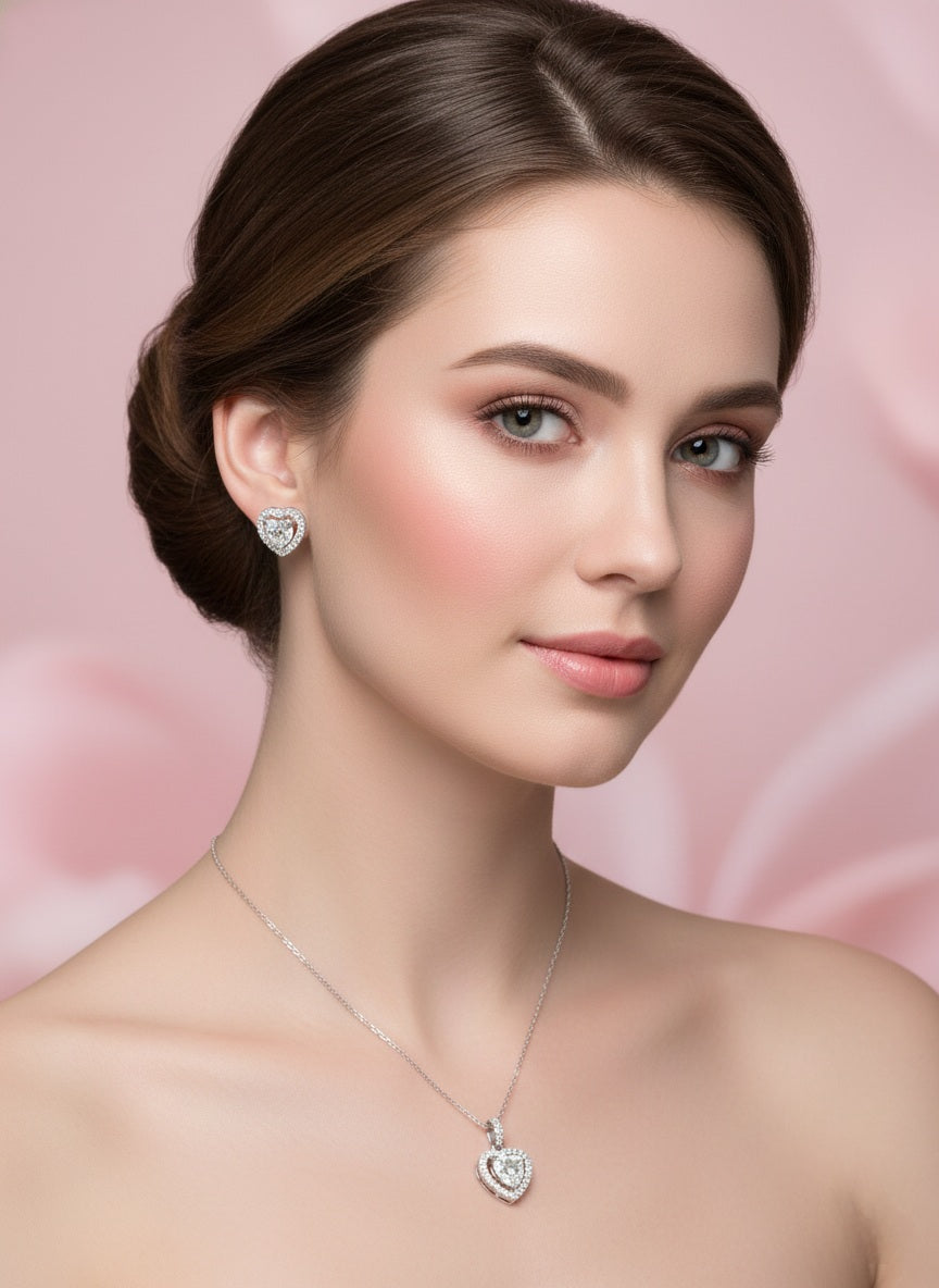 Twin Heart Sparkle set 92.5 Silver with Zirconia Diamond.