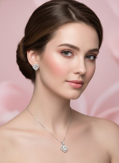 Twin Heart Sparkle set 92.5 Silver with Zirconia Diamond.