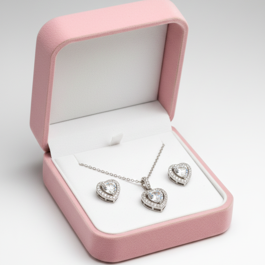 Twin Heart Sparkle set 92.5 Silver with Zirconia Diamond.