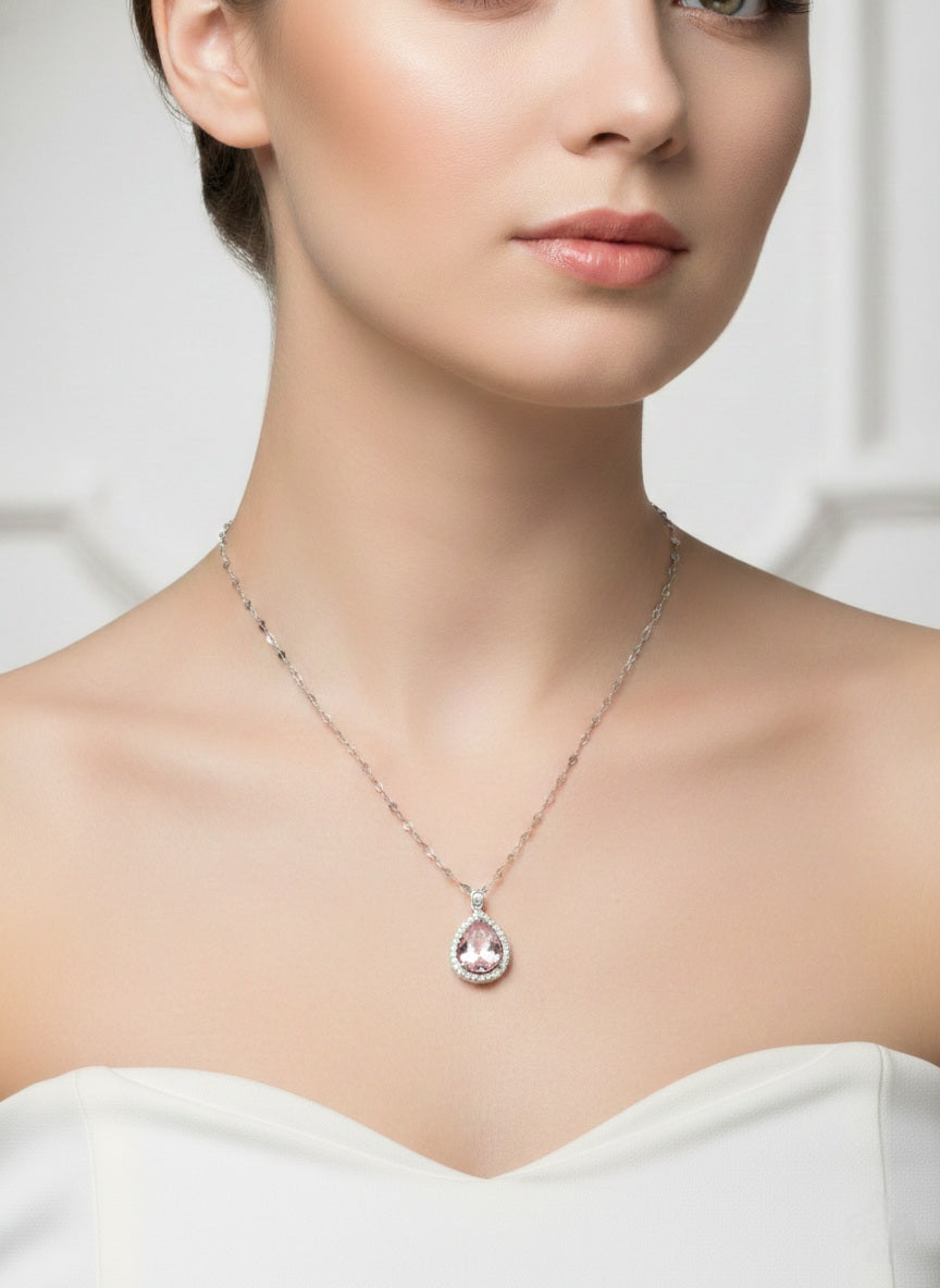 Teardrop Elegance Pure Silver Necklace With Zirconia Diamond
