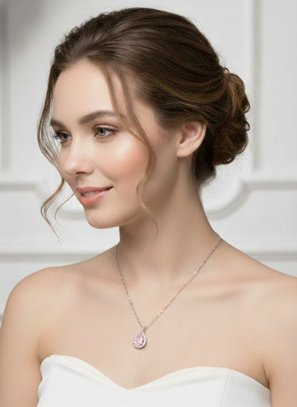 Teardrop Elegance Pure Silver Necklace With Zirconia Diamond