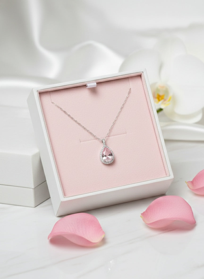 Teardrop Elegance Pure Silver Necklace With Zirconia Diamond