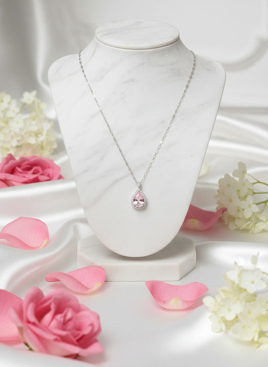 Teardrop Elegance Pure Silver Necklace With Zirconia Diamond