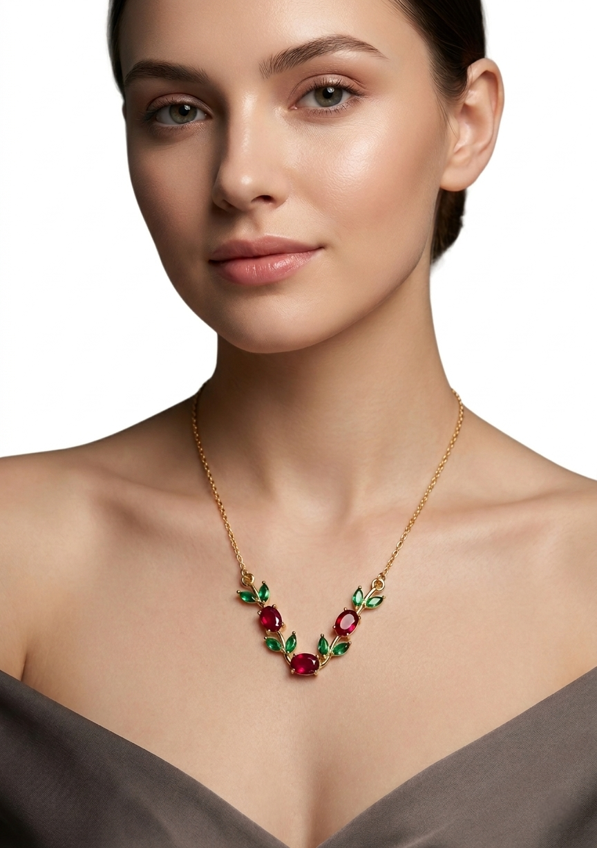 Ruby & Emerald Vine Statement Necklace