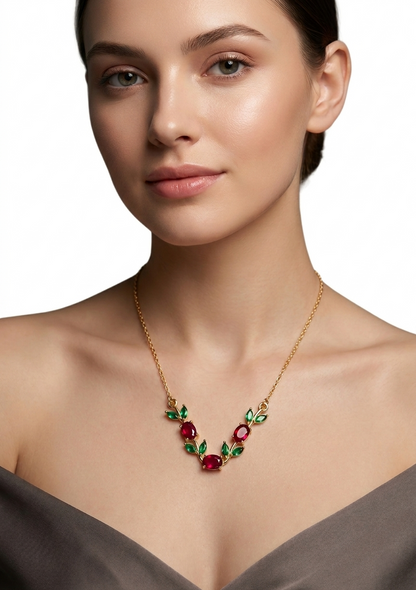 Ruby & Emerald Vine Statement Necklace