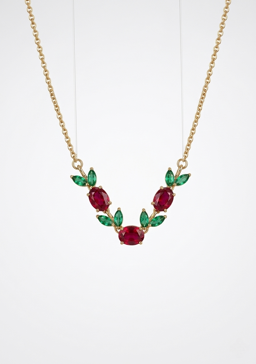 Ruby & Emerald Vine Statement Necklace