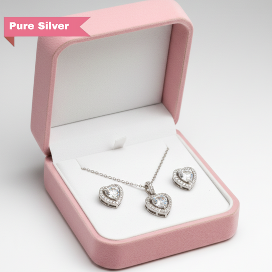 Twin Heart Sparkle set 92.5 Silver with Zirconia Diamond.