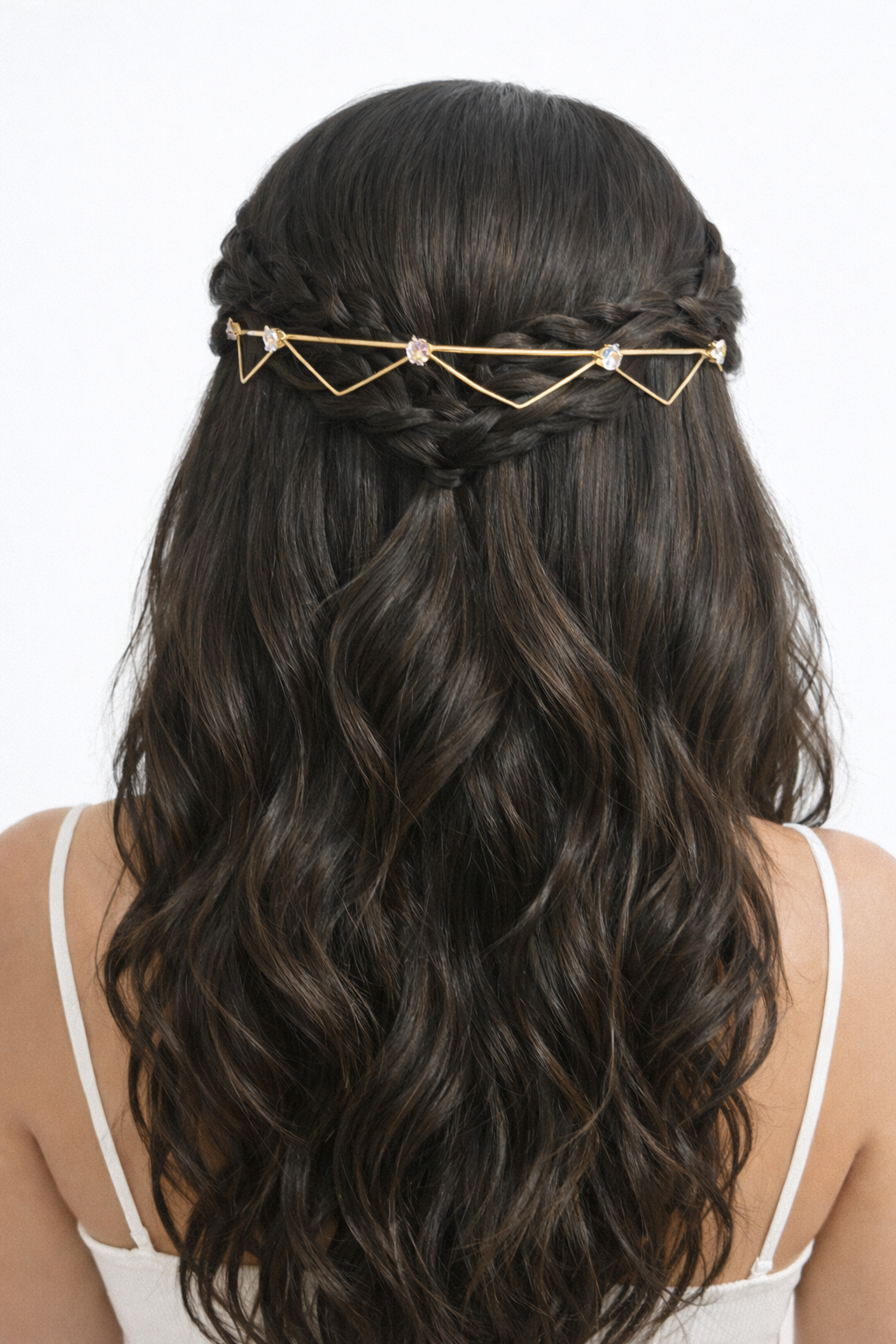 Geometric Crystal Hair Crown with 18K Gold Plating.