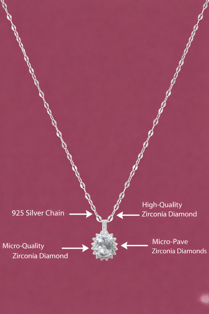 Floral Sunburst Necklace Pure Silver with Zirconia Diamond
