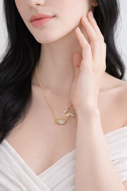 Golden Bloom Pear Crystal Necklace