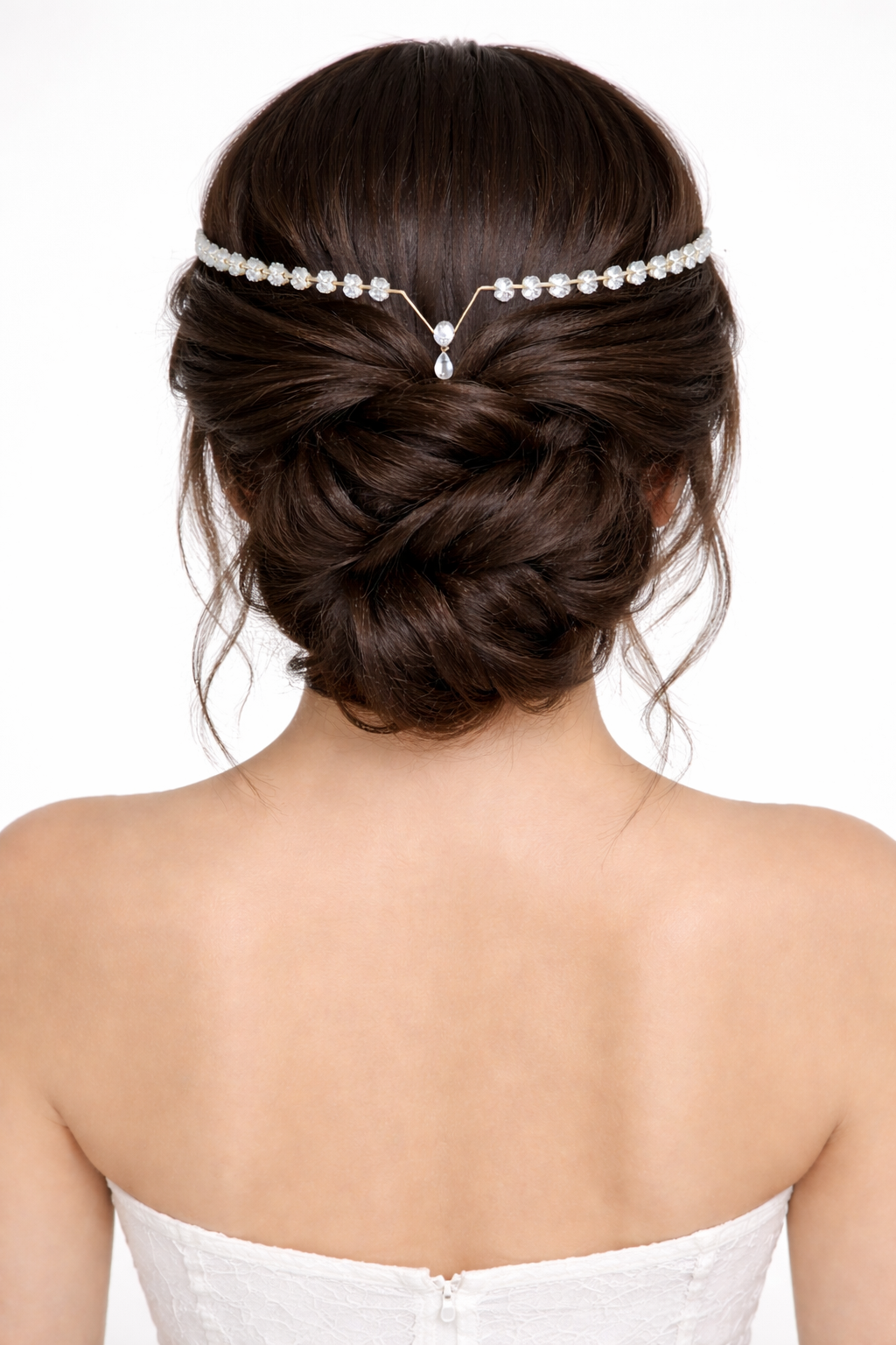 Silver Rhodium Plated Crystal Hair Crown with Teardrop Pendant