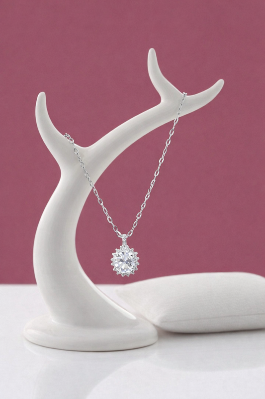 Floral Sunburst Necklace Pure Silver with Zirconia Diamond