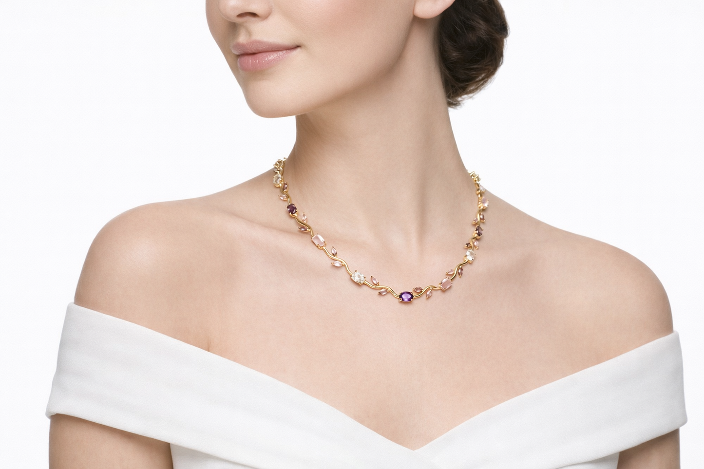 Tulip Cubic Zirconia Multi-Stone Gold Necklace