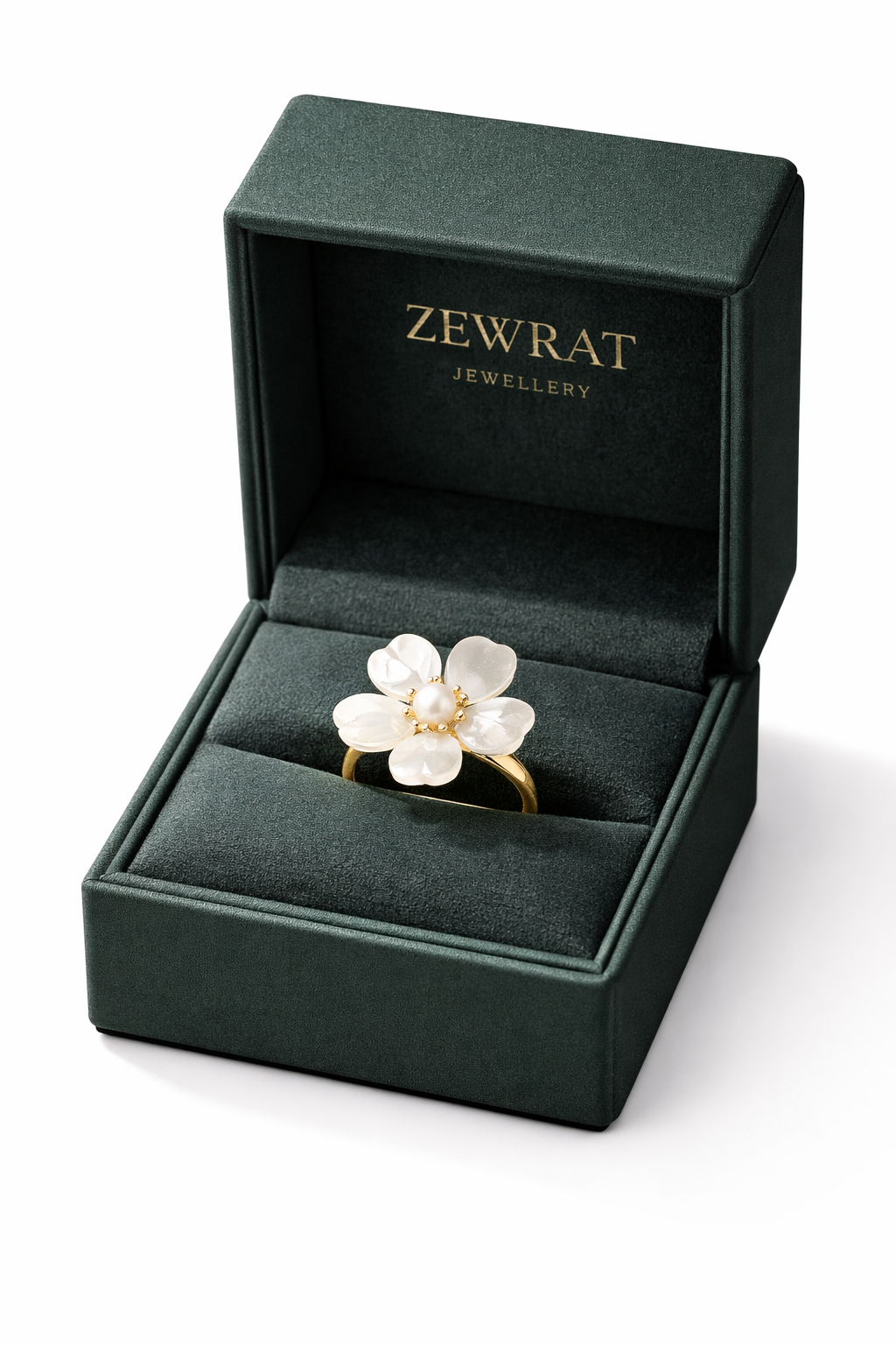 White Blossom Pearl Centre Gold Ring