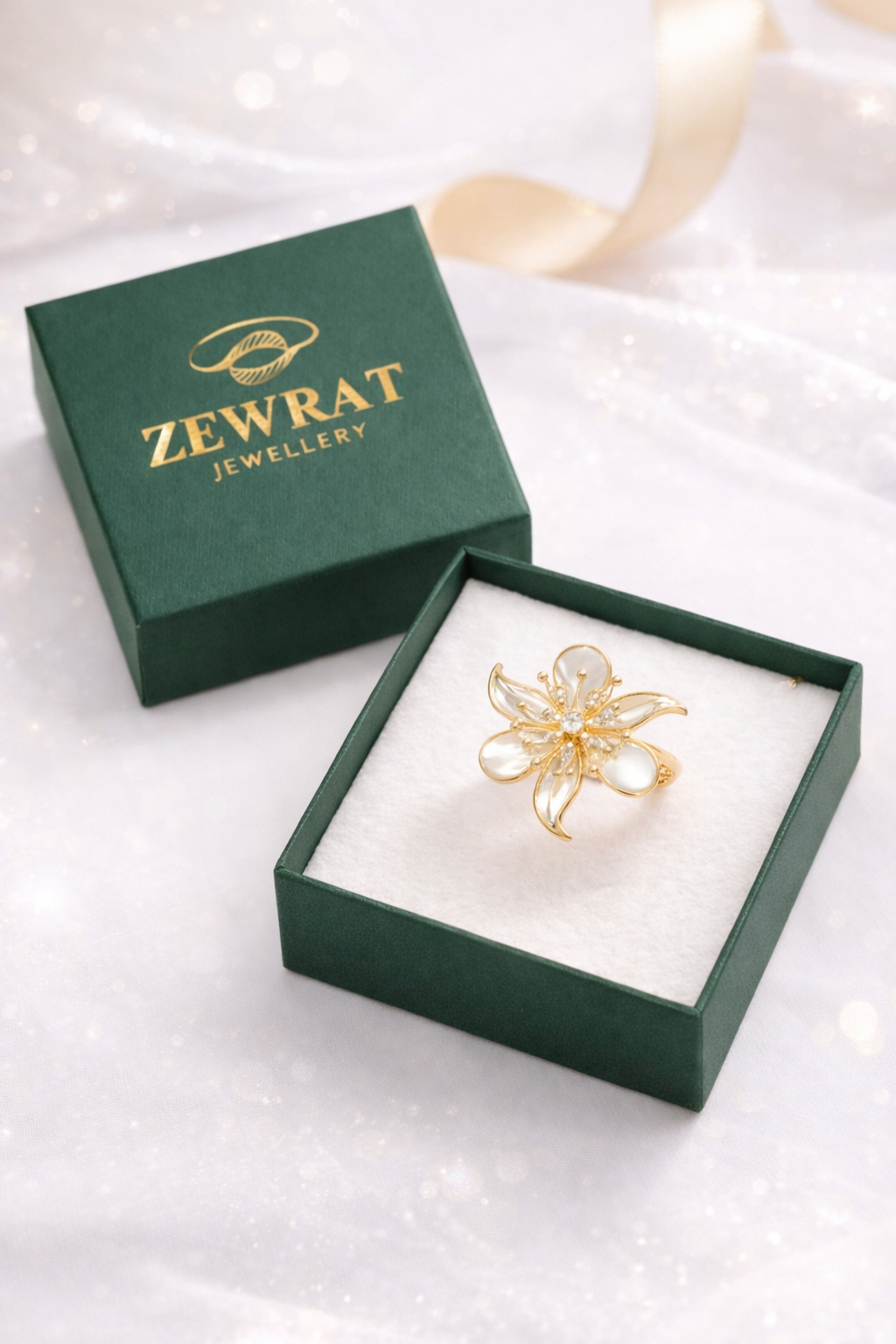 Ivory Petal Pearl Cluster Gold Ring