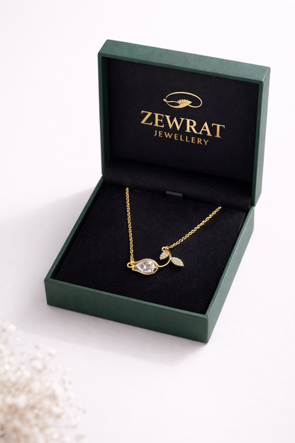 Golden Bloom Pear Crystal Necklace
