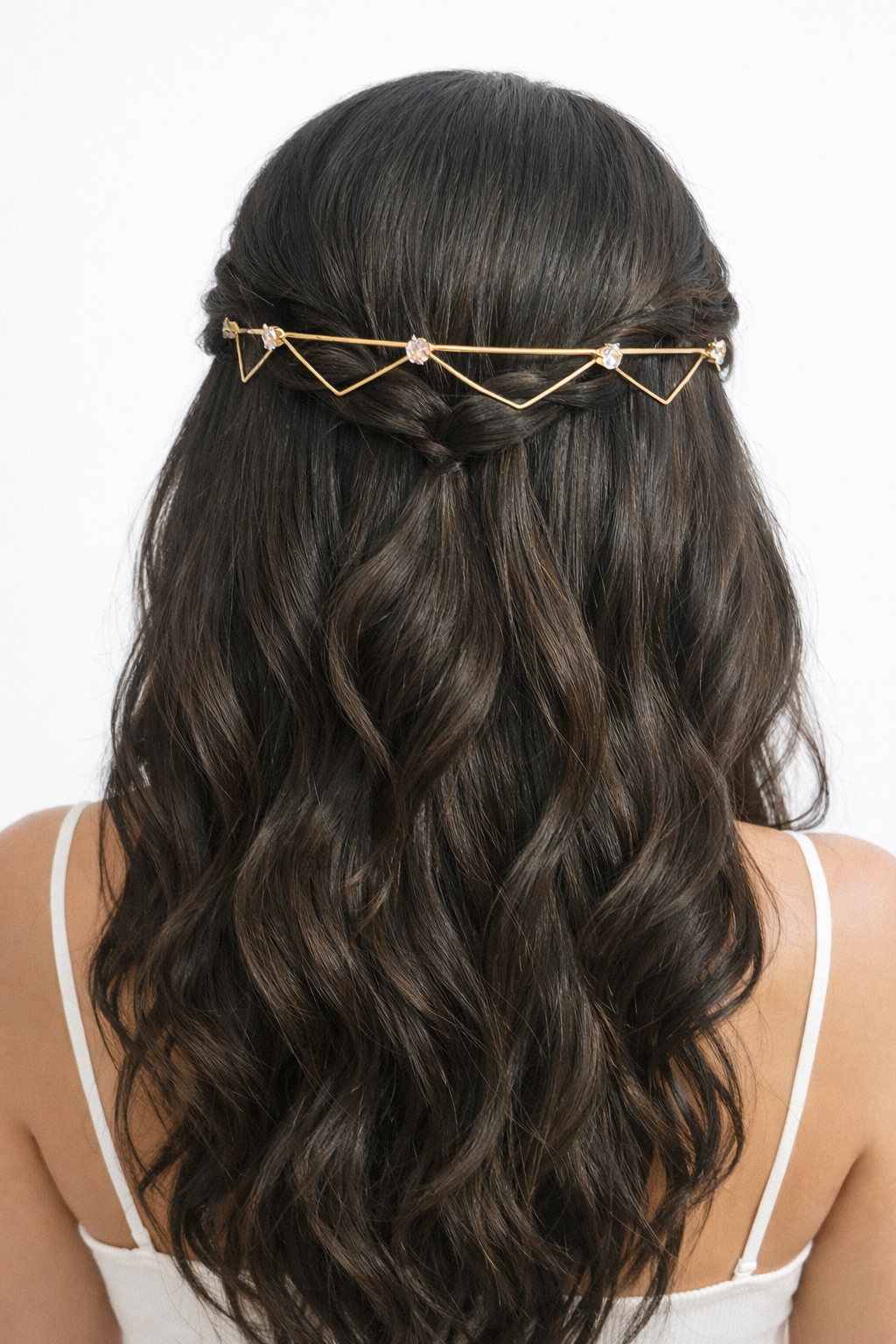 Geometric Crystal Hair Crown with 18K Gold Plating.