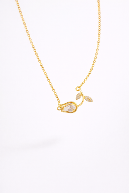 Golden Bloom Pear Crystal Necklace