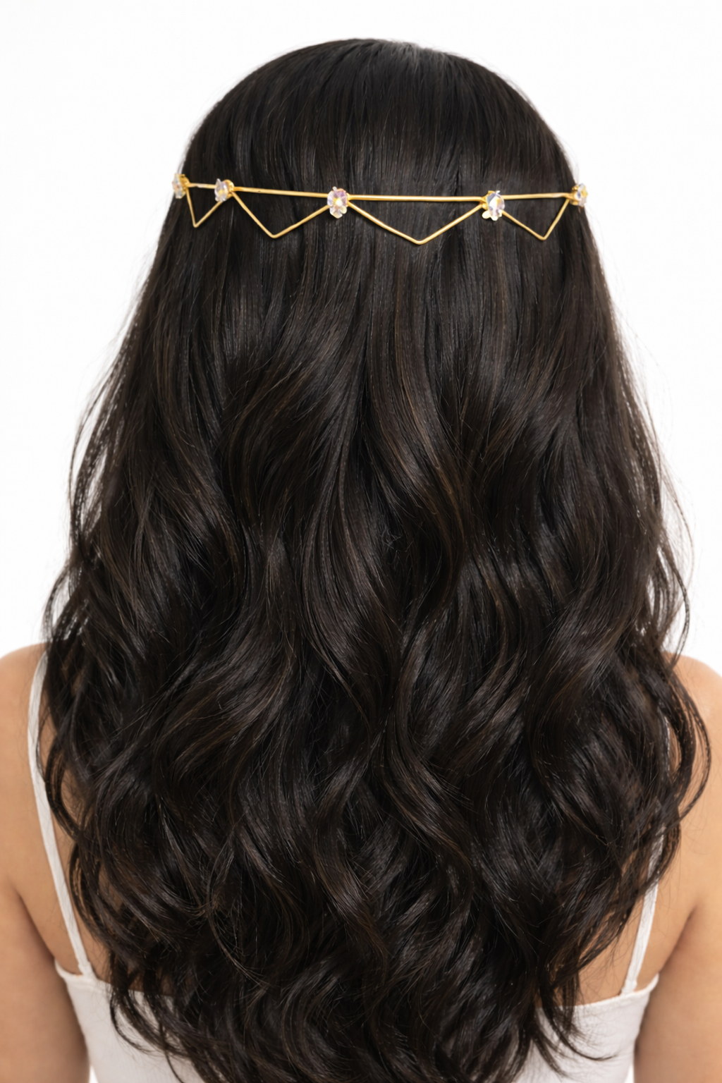 Geometric Crystal Hair Crown with 18K Gold Plating.