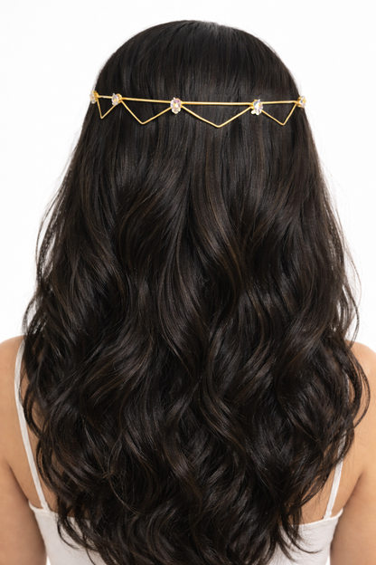 Geometric Crystal Hair Crown with 18K Gold Plating.