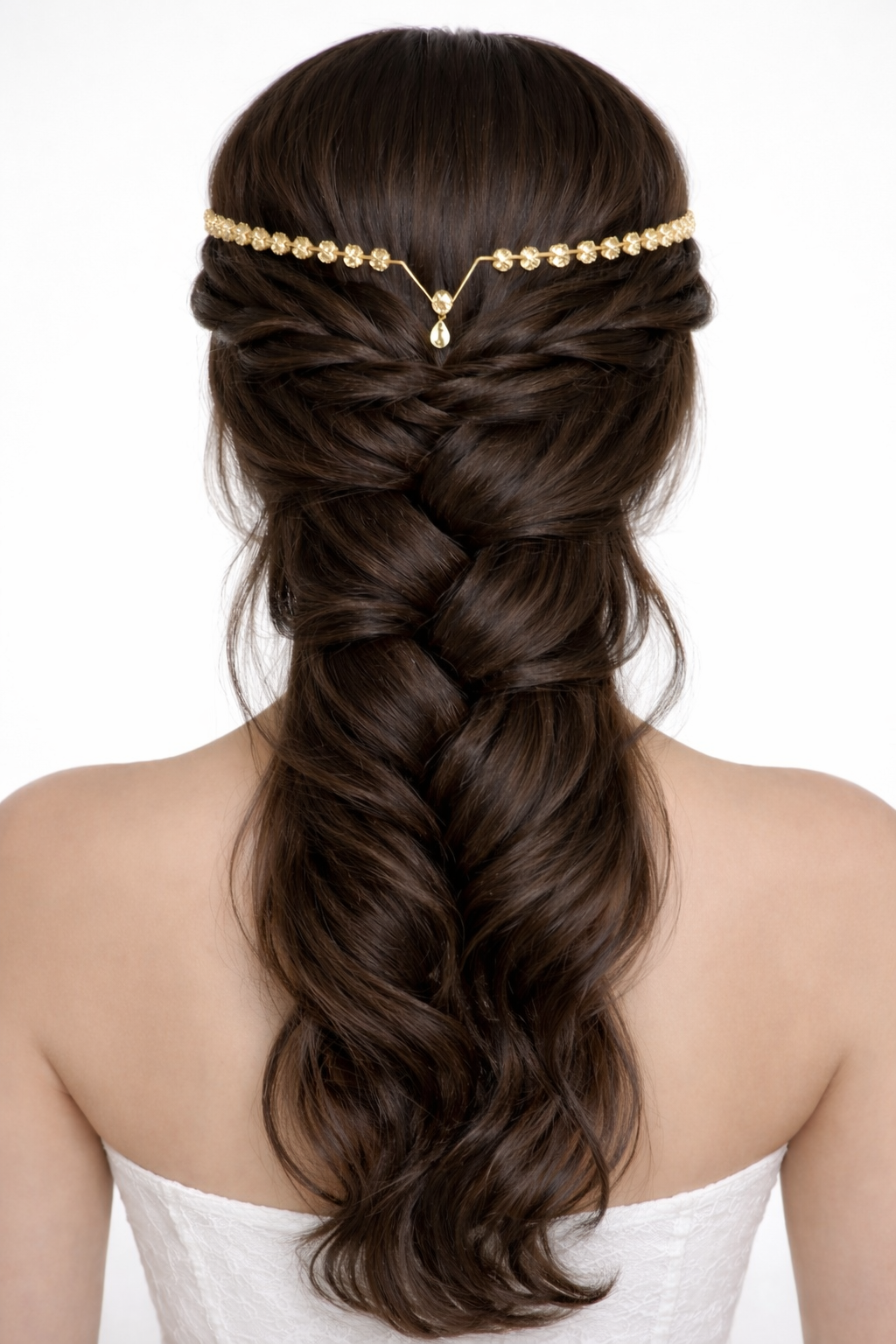 Pearl Crystal Chain Hair Crown with Teardrop Pendant
