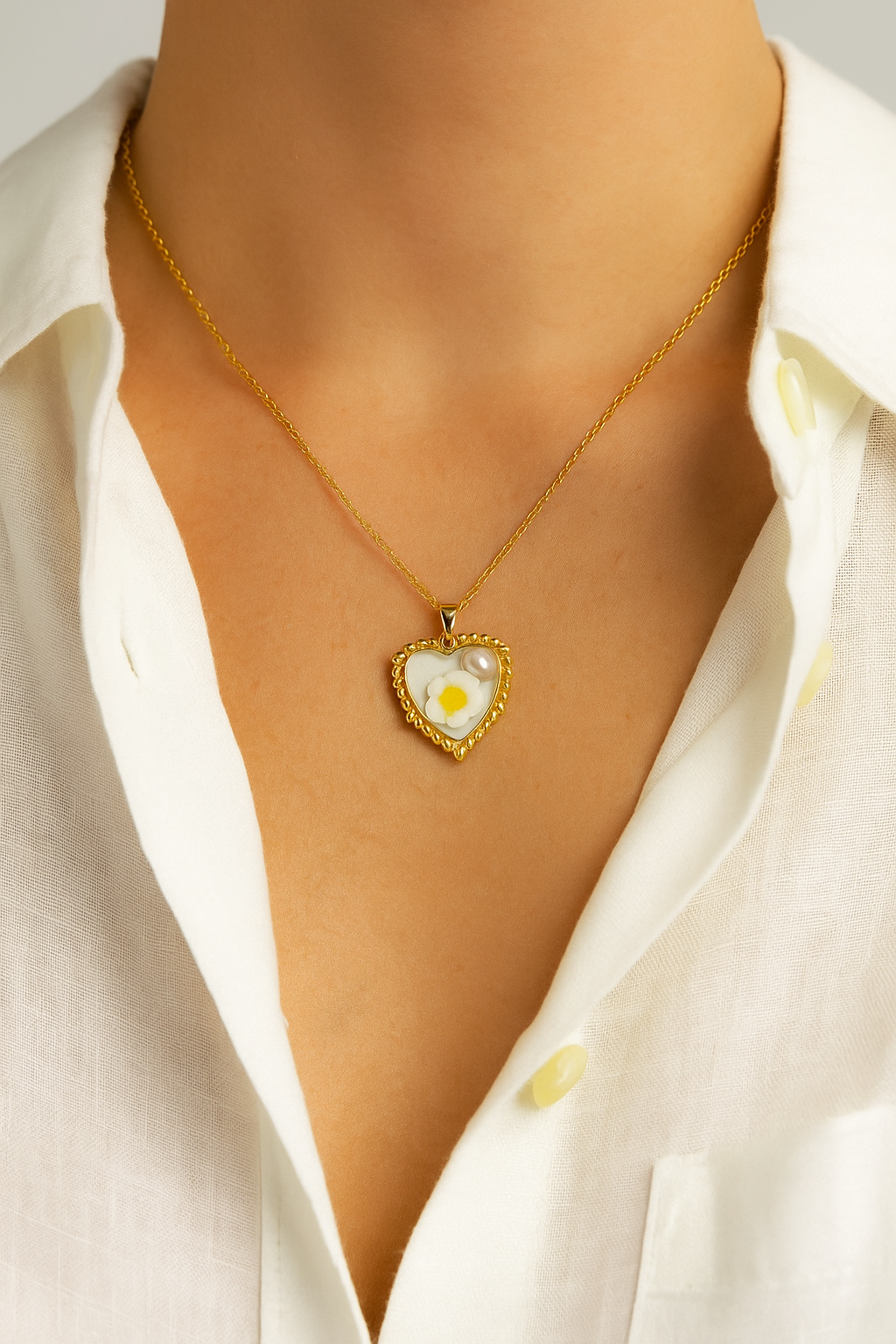 Heart Flower Pendant.     / Gold Plated