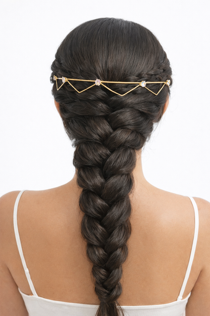 Geometric Crystal Hair Crown with 18K Gold Plating.