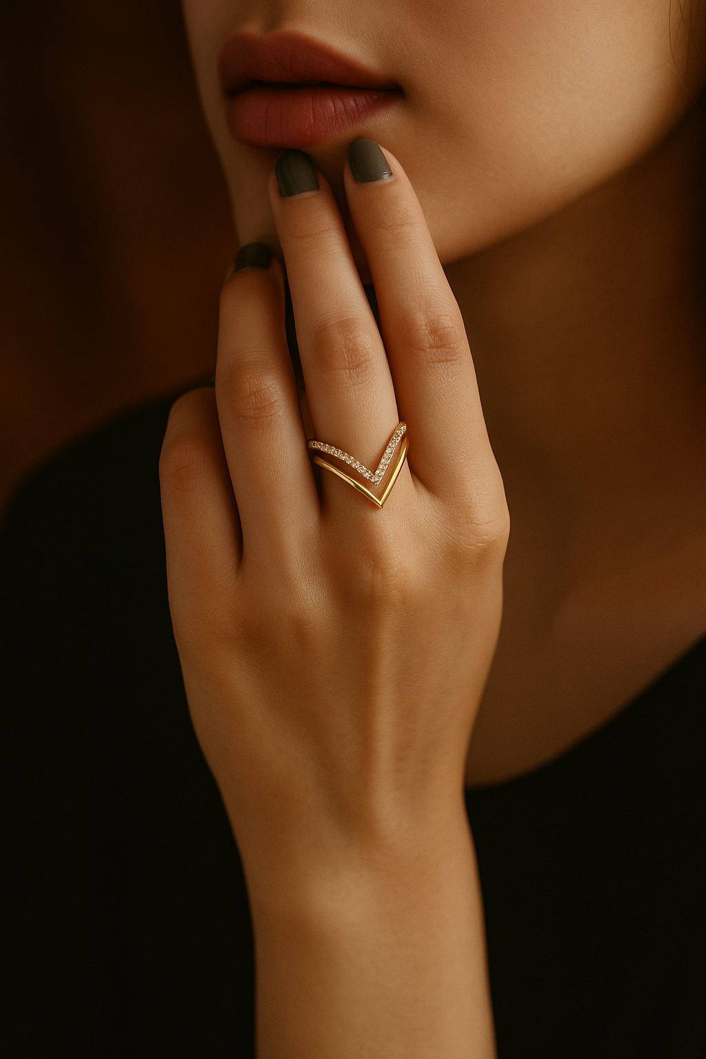 Aura V Ring.                 18k Gold Plated adjustable Size