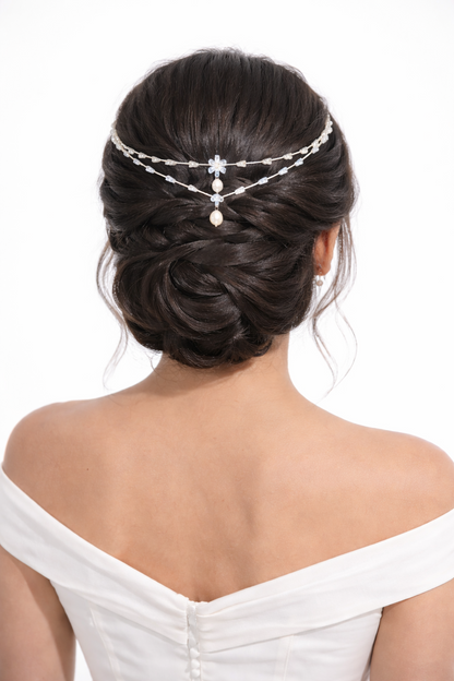 Double Strand Crystal Hair Crown with Cascading Pendants