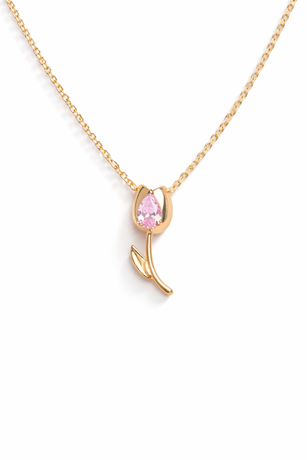 Pink Tulip Blossom Gold Necklace