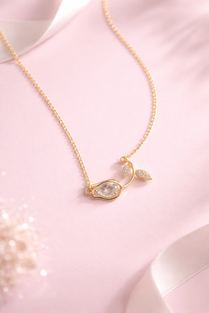 Golden Bloom Pear Crystal Necklace