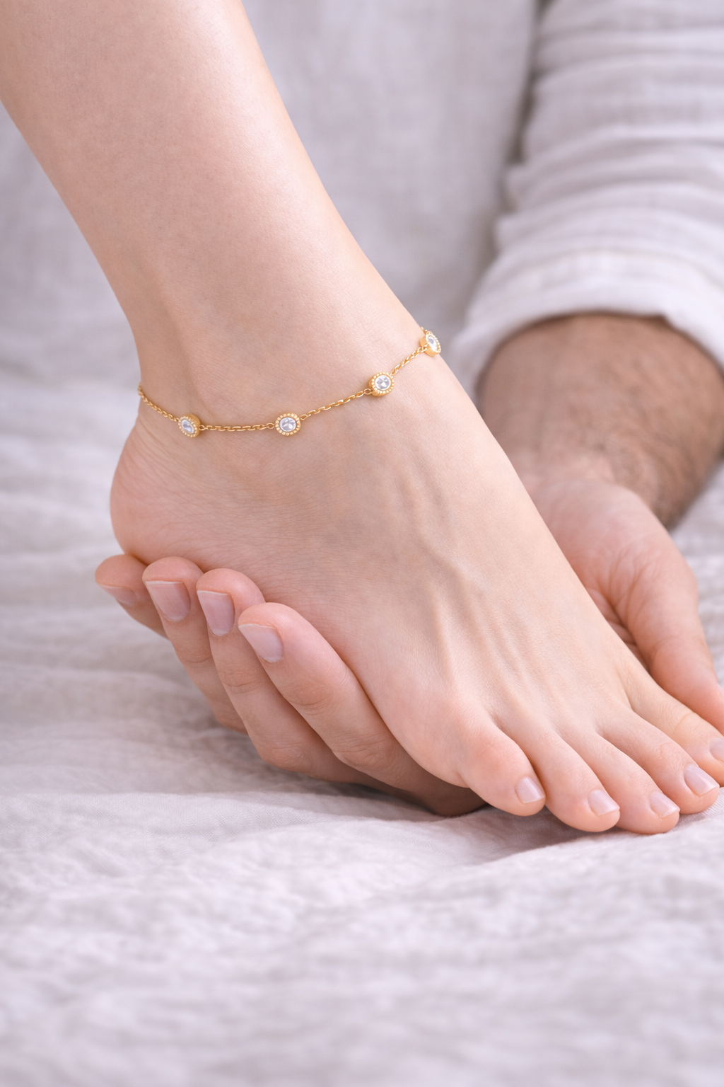 Minimalist Gold Chain Anklet with Crystal Stations