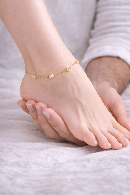 Minimalist Gold Chain Anklet with Crystal Stations