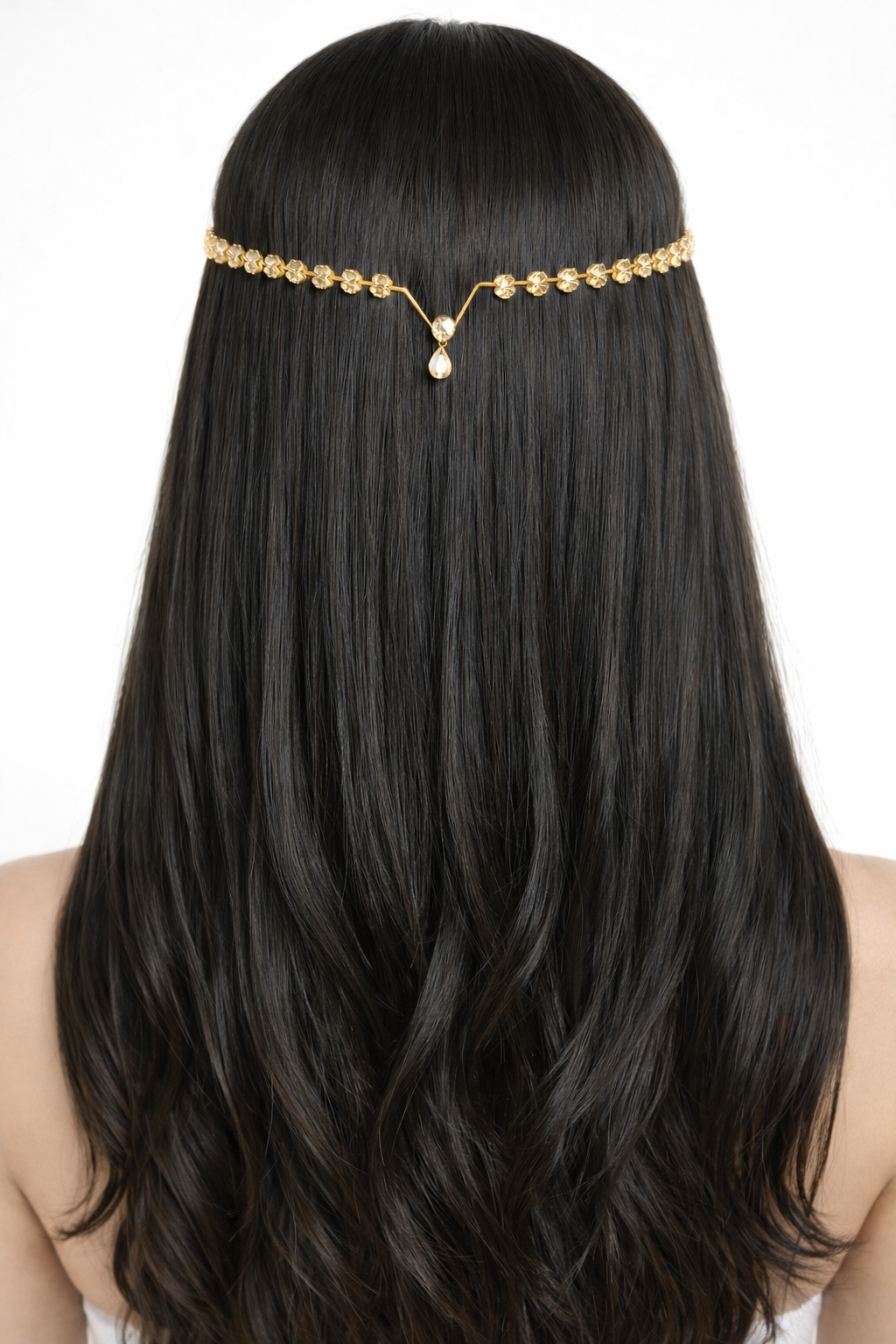 Pearl Crystal Chain Hair Crown with Teardrop Pendant