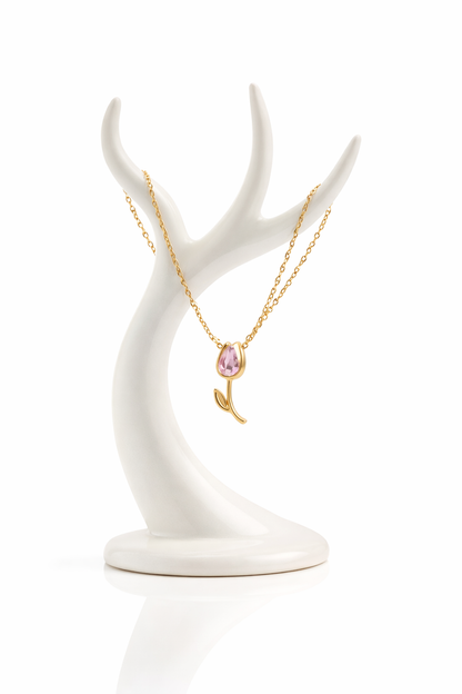 Pink Tulip Blossom Gold Necklace