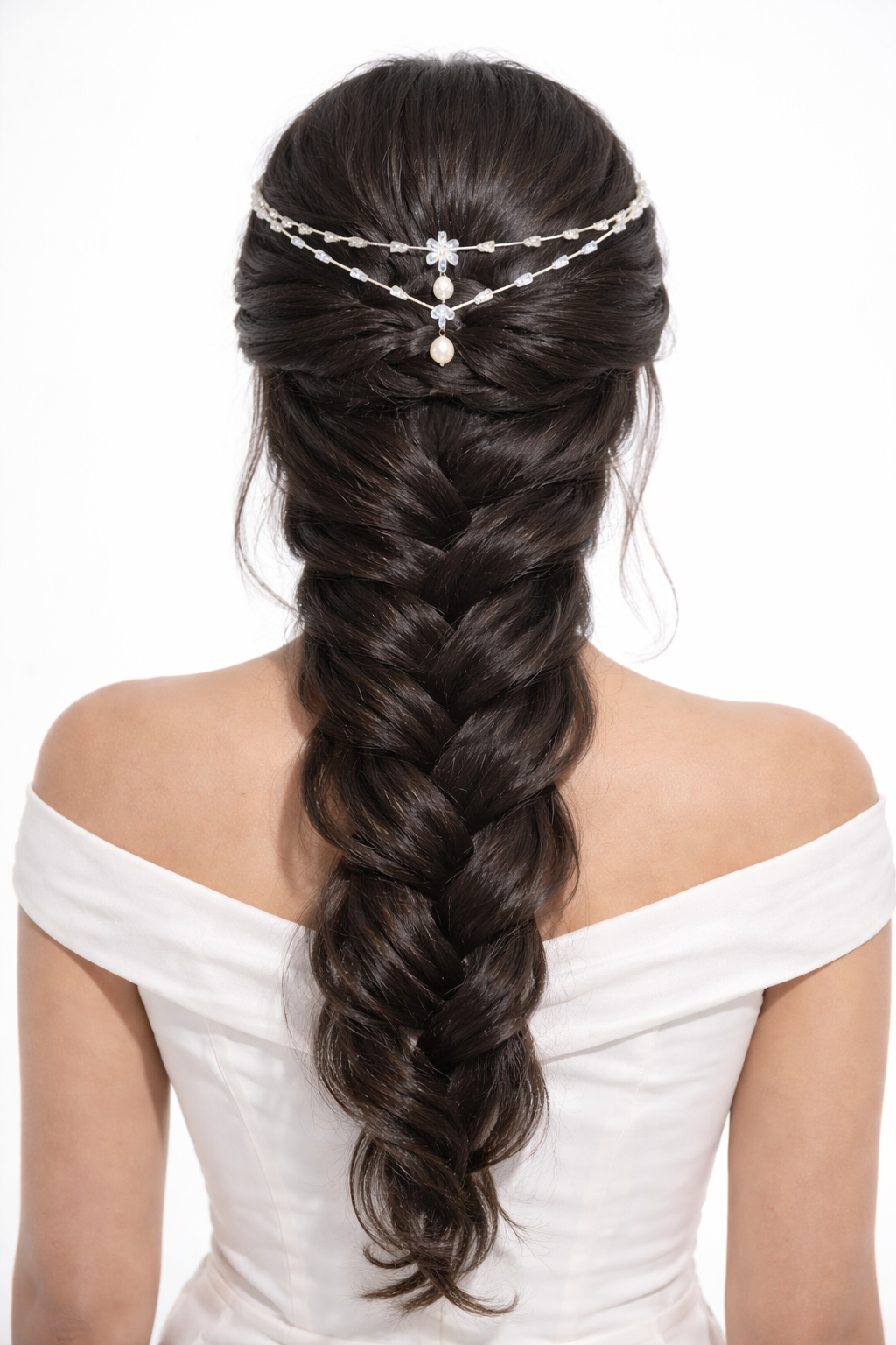 Double Strand Crystal Hair Crown with Cascading Pendants